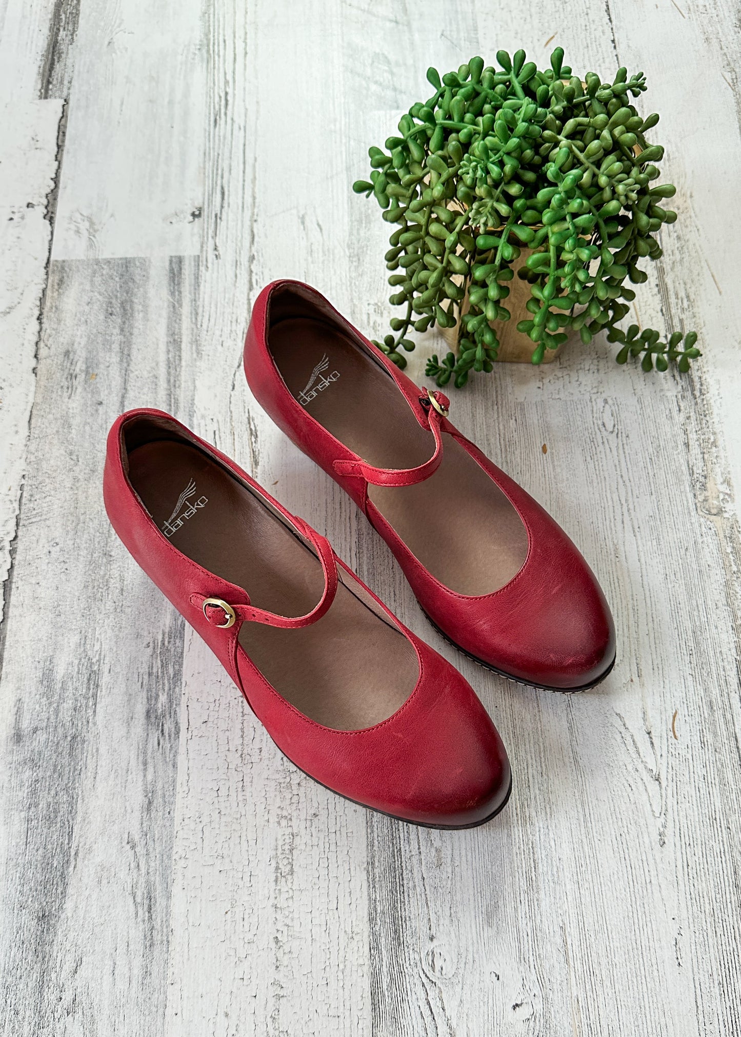 NEW Dansko Red Leather Loralie Mary Jane Wedge Shoes (41 or 10)