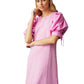 Marie Oliver Petal Pink Shane Dress French Terry Cotton Poplin Puff Sleeve (L)