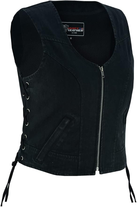 Biker Moto Black Laced Denim Vest (L/XL)