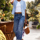 Alex Mill Elle Short Sleeve Knit Cardigan Sweater in Hydranga Blue (XL)