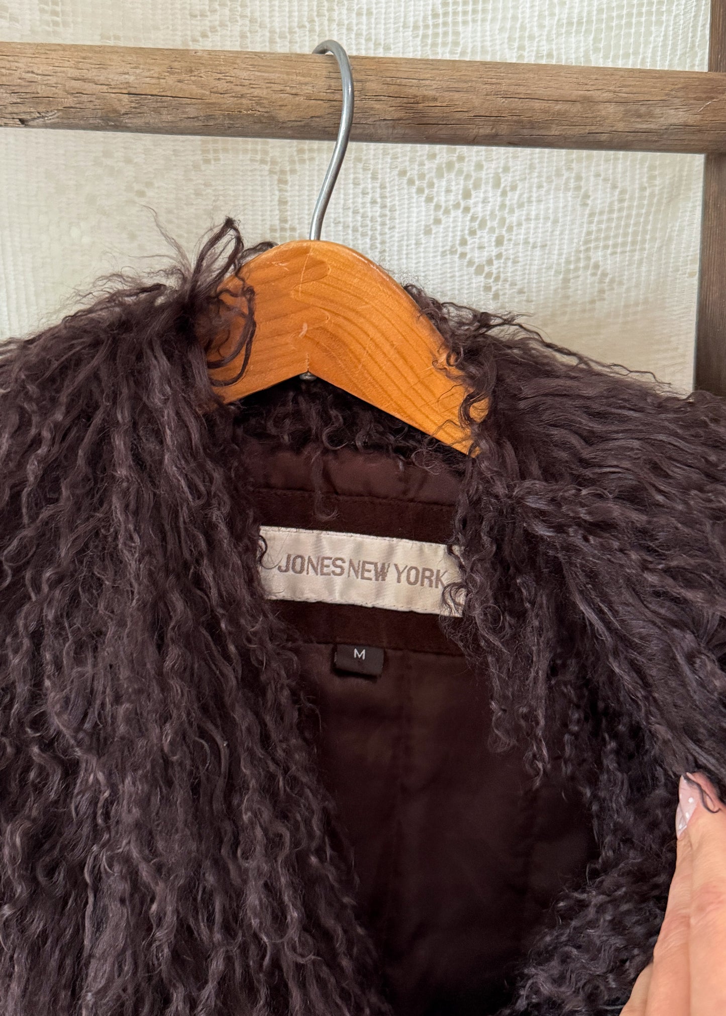 Vintage Chocolate Brown Suede Leather & Mongolian Lamb Fur Collar Penny Lane Coat (M)