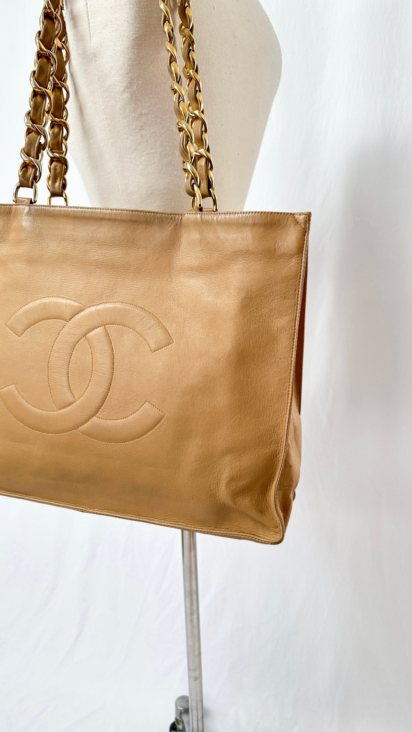 Vintage 90s Chanel Large Timeless Shopping Leather Tote Purse