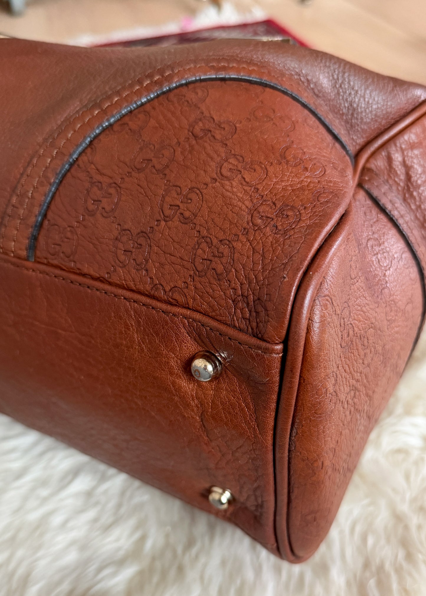 Vintage 00s Gucci Brown Leather Guccissima Signoria Large Tote Bag Shoulder Purse