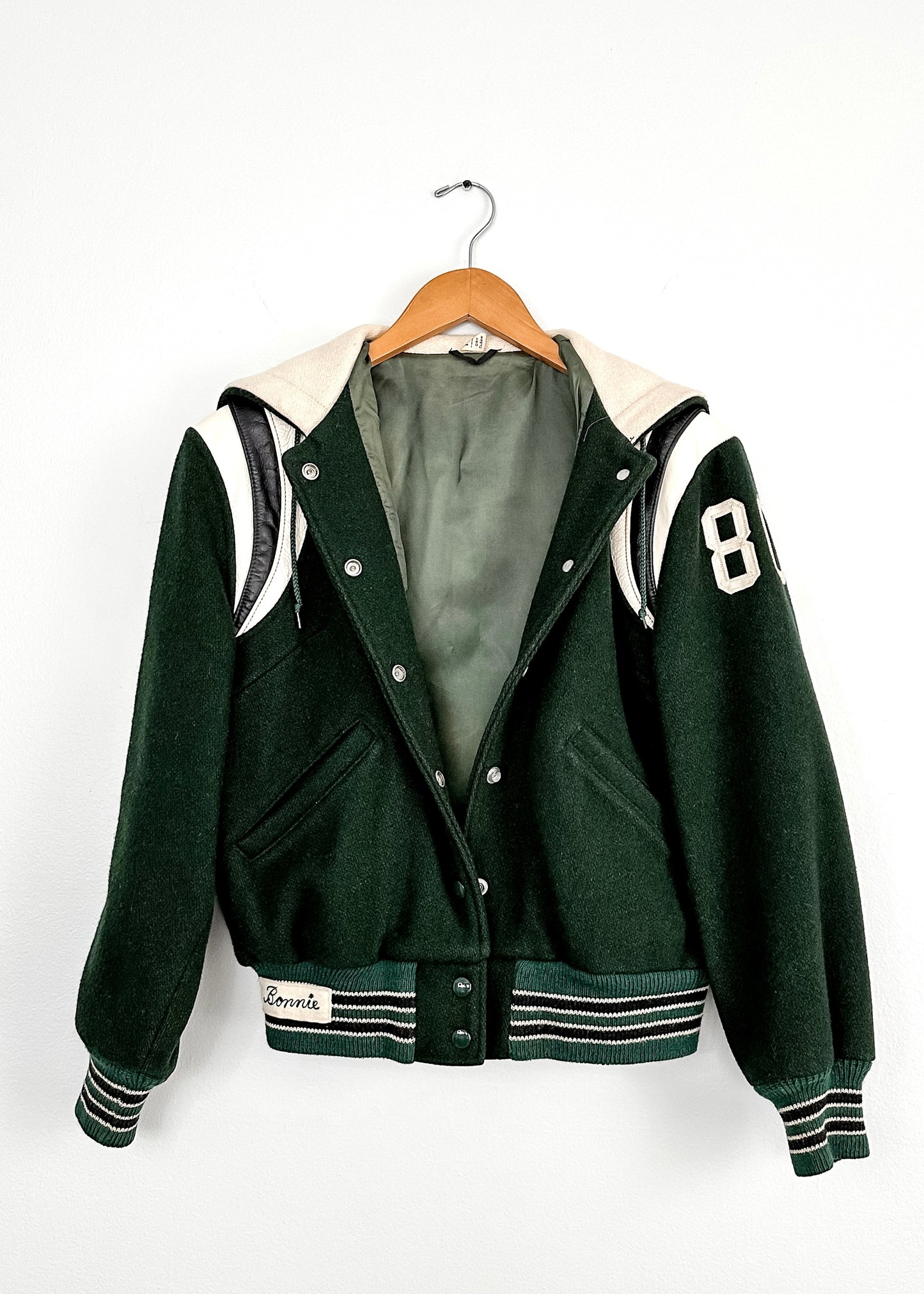 Vintage 70s Elyria Catholic Panthers Green Varsity Lettermen Jacket (S)