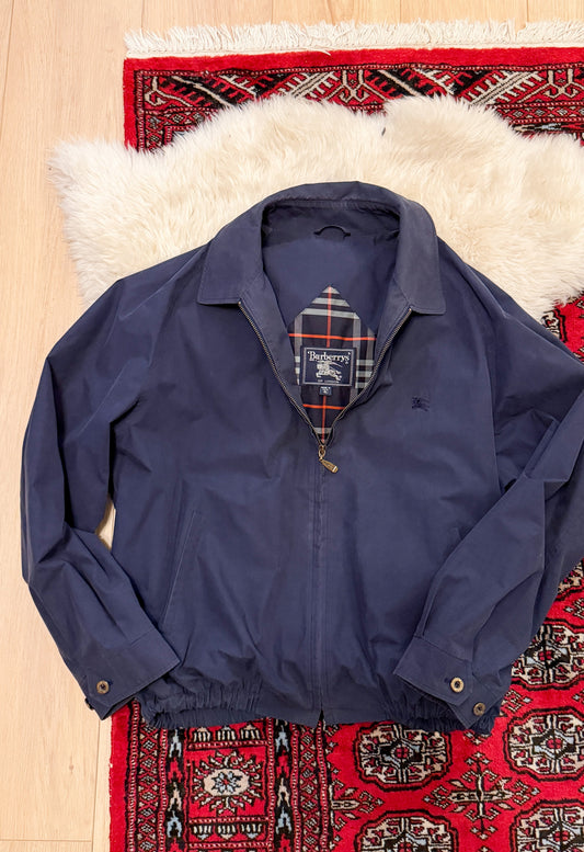 Vintage 90s Burberry Harrington Navy Cotton Windbreaker Spring Men's Jacket (XL)
