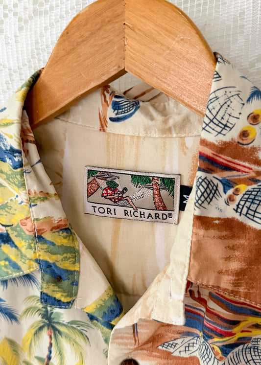 Vintage 00s Tori Richard Hawaiian Scenic Print Button-Up Shirt (men's M)