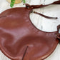 Gucci Mahogany Brown Leather Half Moon Crescent & Woven Shoulder Purse