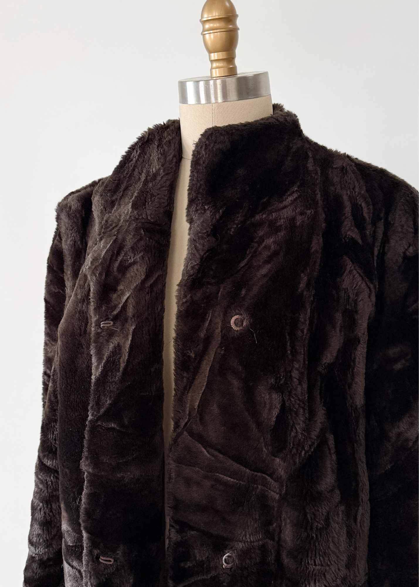 Vintage 70s Sears Dark Brown Faux Fur Coat (M)