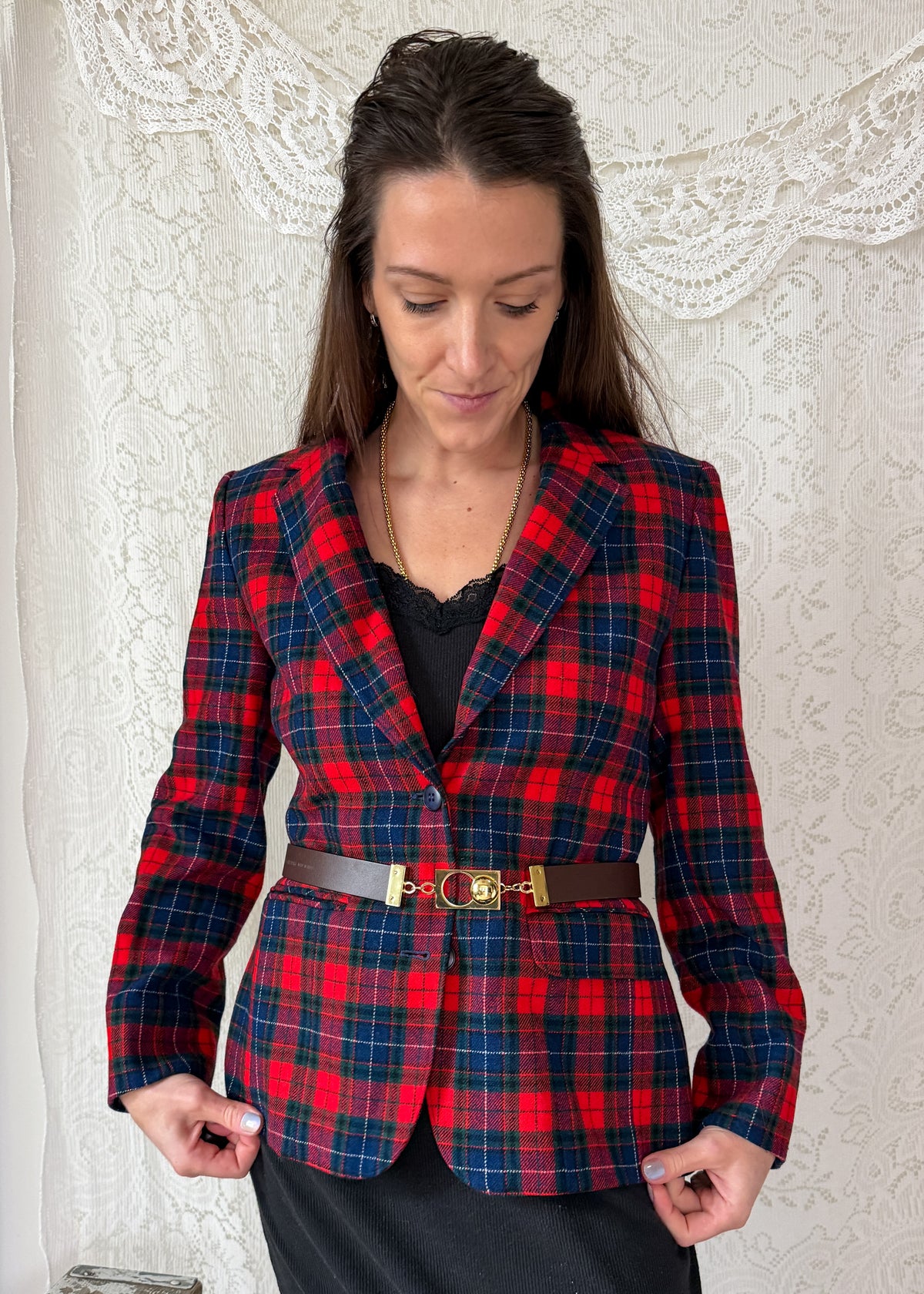Vintage Pendleton Red Tartan Plaid Pure Virgin Wool Blazer Made in USA