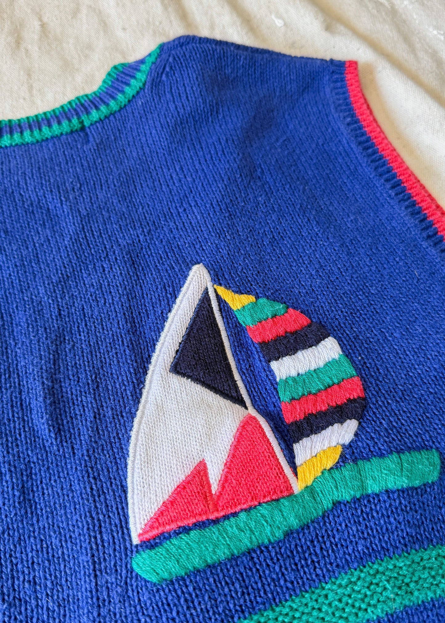 Vintage Robert Scott LTD Embroidered Sailboat Nautical Knit Sweater Vest (M)
