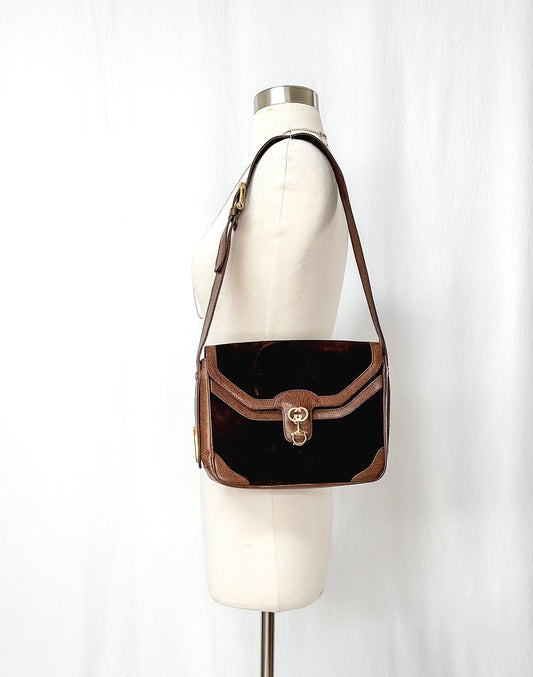 Vintage 70’s Gucci Brown Suede Horsebit Lock Front Shoulder Purse