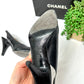 Vintage Chanel Black Leather Cap Toe Slingback Heels (38)