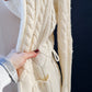 Vintage 70s Cream Folded Collar Thick Knit Cardigan (S/M)