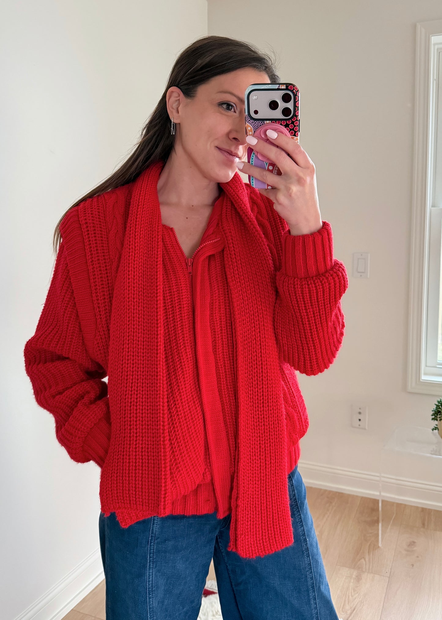 Vintage 80s Answers by Riddler Inc. Red Knit Zip Front Scarf Jacket (M)