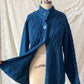 Vintage Aran Crafts Ireland Teal Blue Wool Cable Knit Cardigan Jacket (L)