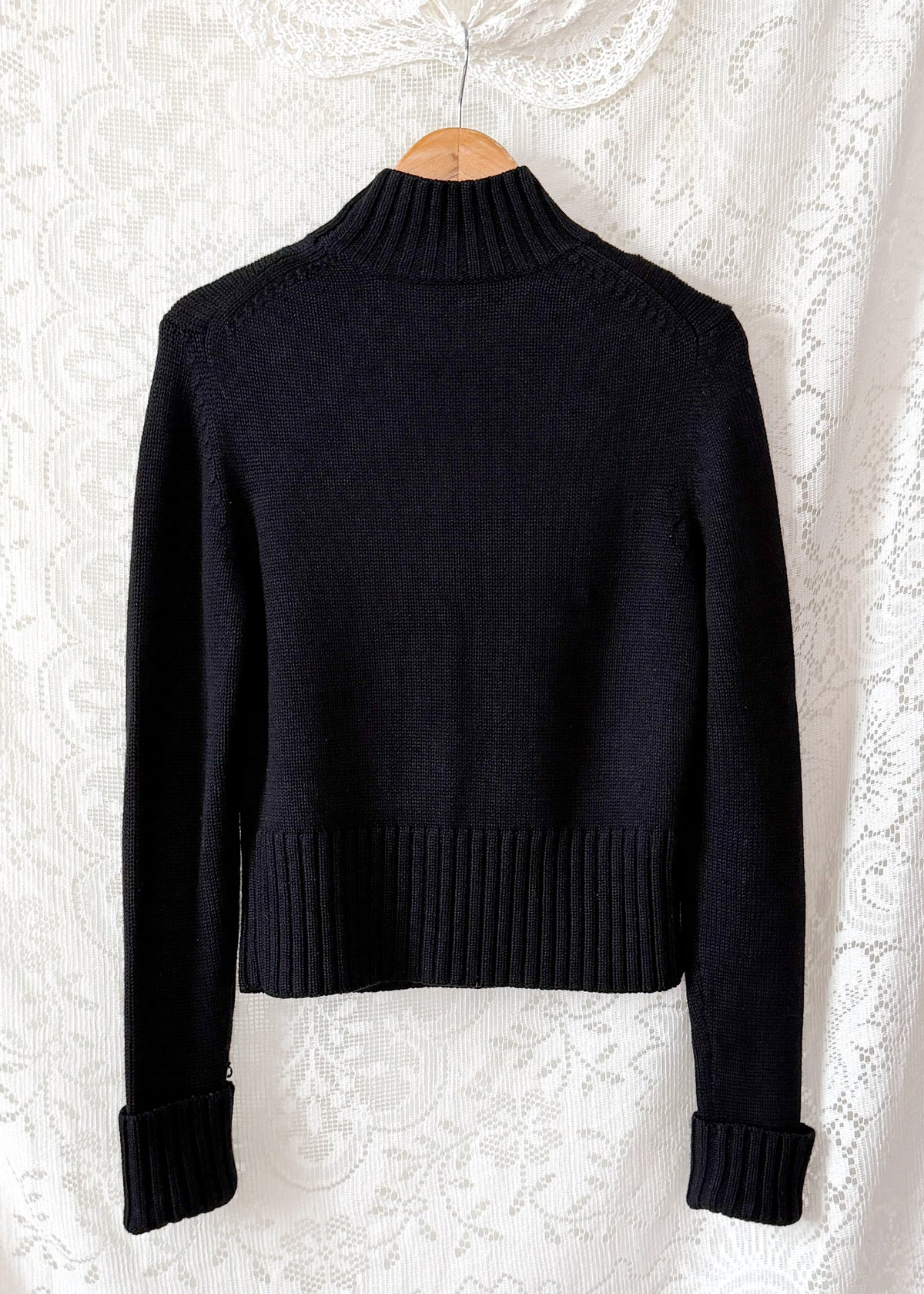 Vintage 00s Ann Taylor Black Italian Merino Wool Mock Neck Sweater (M)