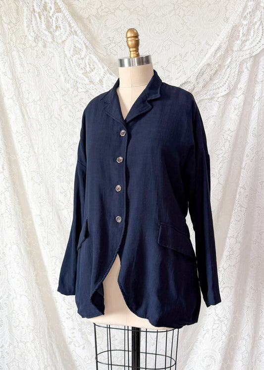 Hannoh Wessel Navy Blue Wool Blend Blazer Jacket with Ribbon Waist (38 F or M)