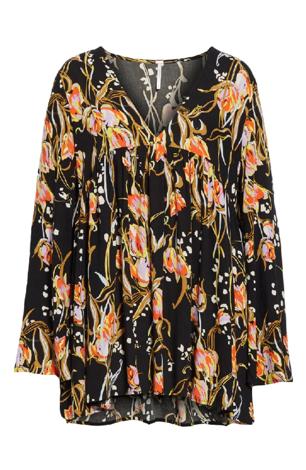 Free People Bella Printed Black Floral Tunic (M)