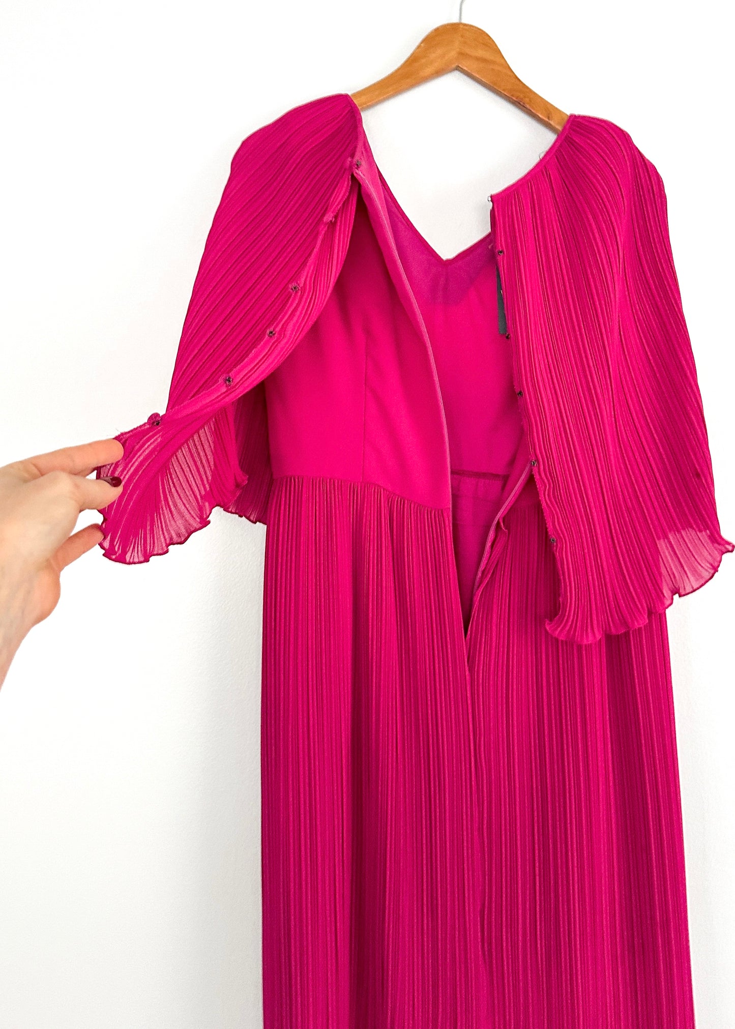 Vintage Chisholm Halle Magenta Dark Pink Pleated Cape Top Dress (M)