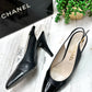 Vintage Chanel Black Leather Cap Toe Slingback Heels (38)