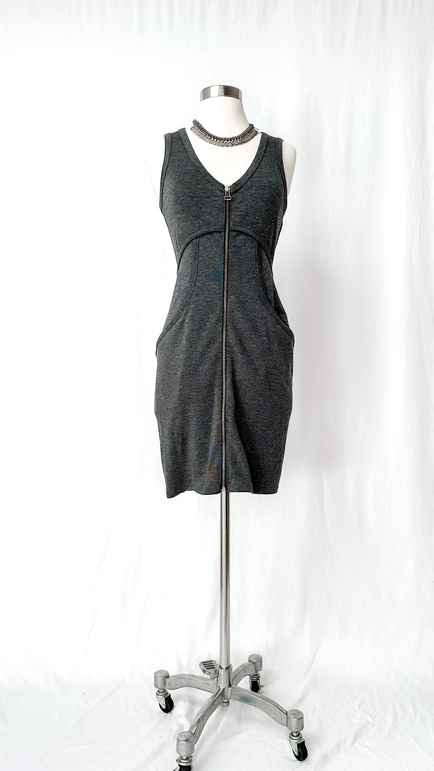 T by Alexander Wang Charcoal Grey Full Zip Dress (XS)
