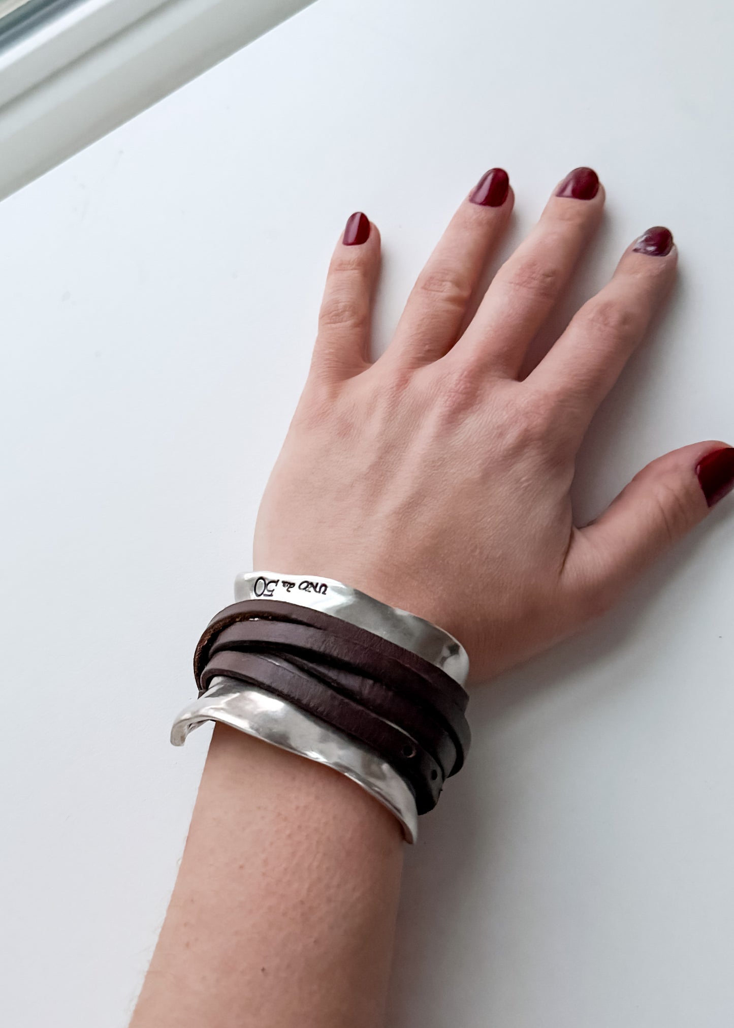 Uno de 50 Ibiza Silver Plated Leather Wrap Cuff Bracelet