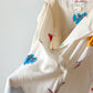Vintage 80s Jack Mulqueen Cream Silk Fish Print Top Skirt Set