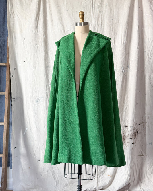 Vintage 60s Higbee's Cleveland Kelly Green Bouclé Cape Coat