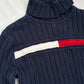 Vintage 2004 Tommy Hilfiger Womens Navy Cable Knit Flag Turtleneck Sweater