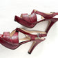 Prada Dark Red and Black Textured Leather Peep Toe Strappy Platform Heels (38.5 or 8.5)