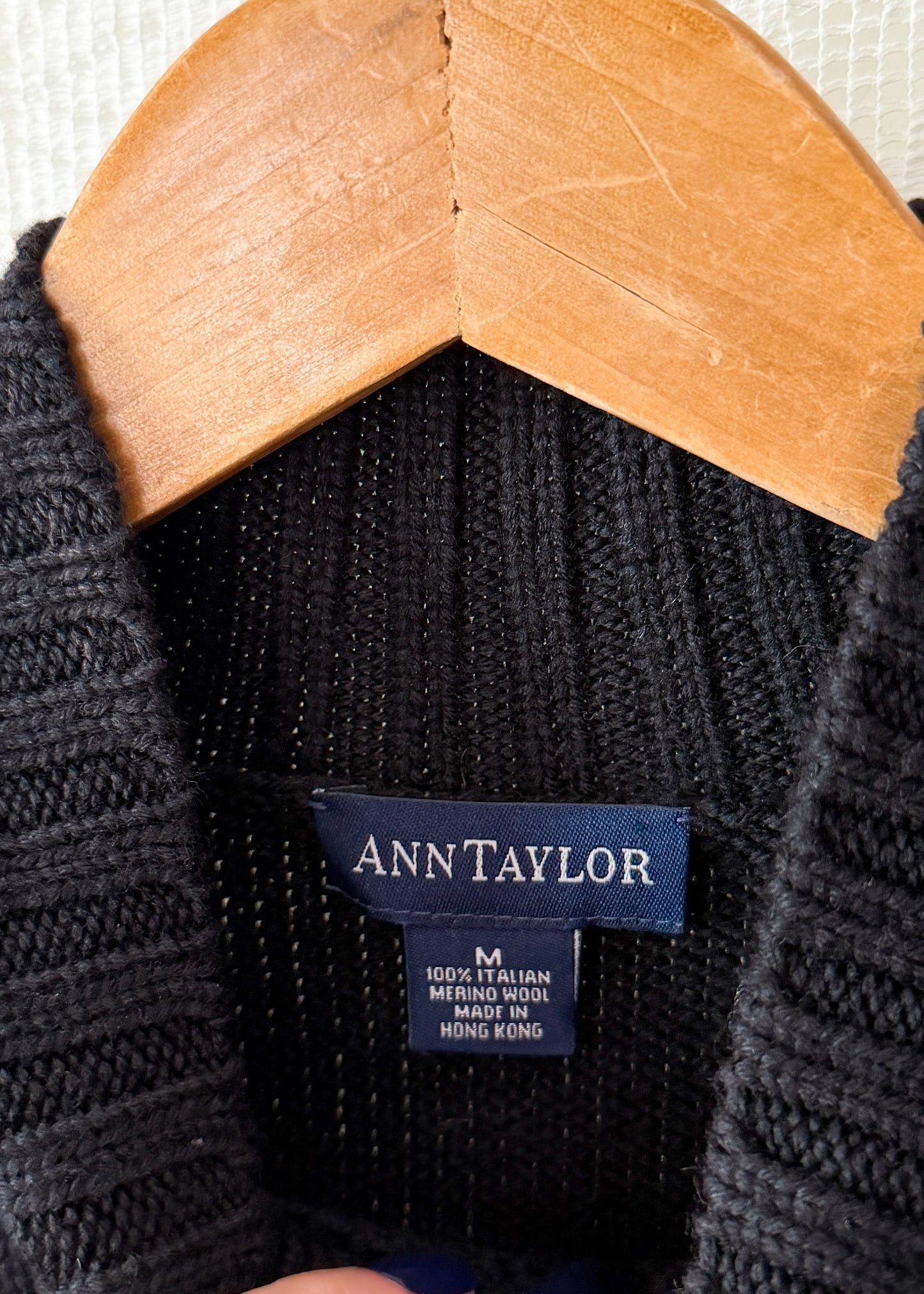 Vintage 00s Ann Taylor Black Italian Merino Wool Mock Neck Sweater (M)