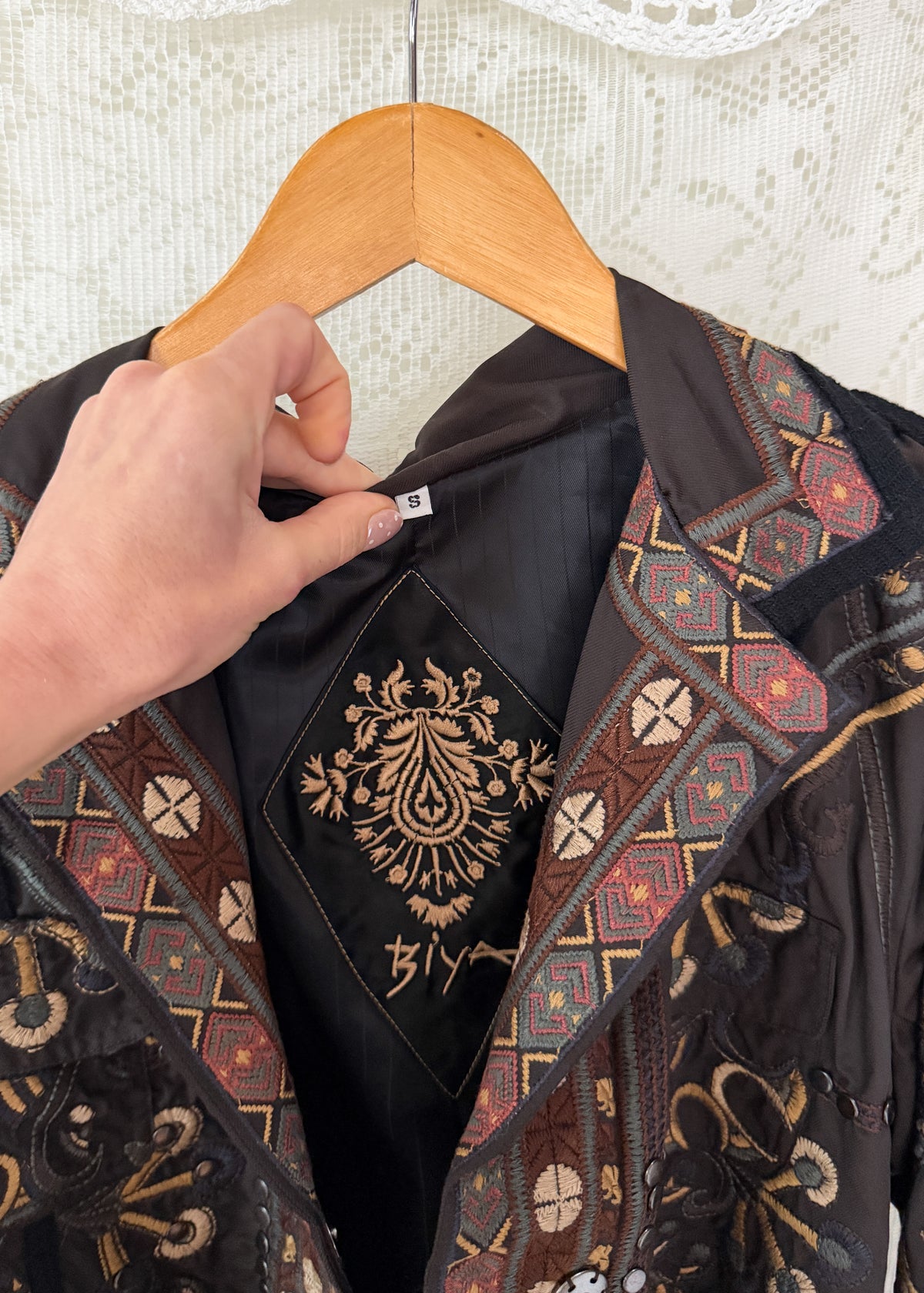 BIYA by Johnny Was Olive Brown Embroidered Studded Boho Moto Jacket