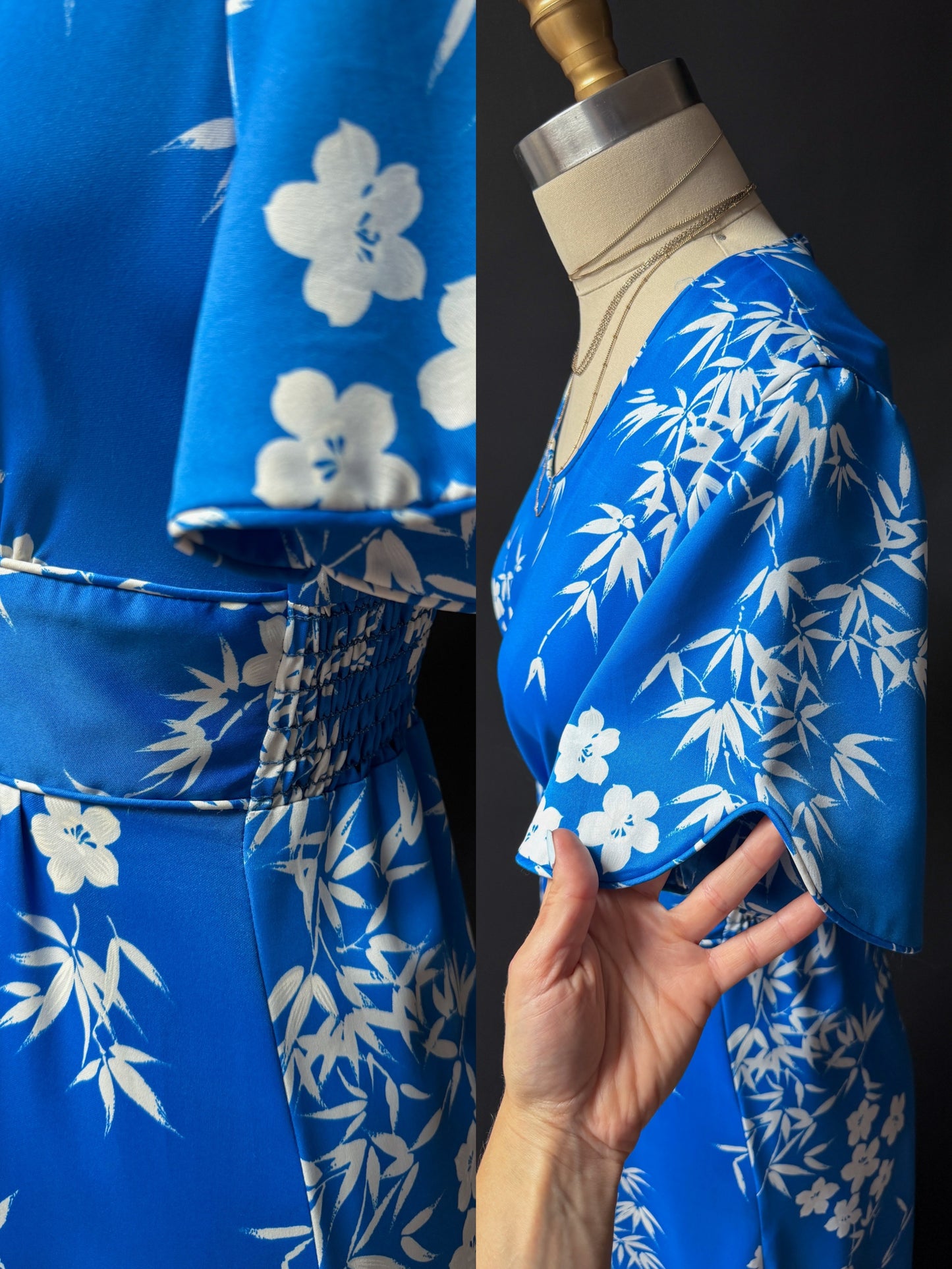 Vintage 70s Liberty House Hawaii Blue Floral Maxi Dress (M)