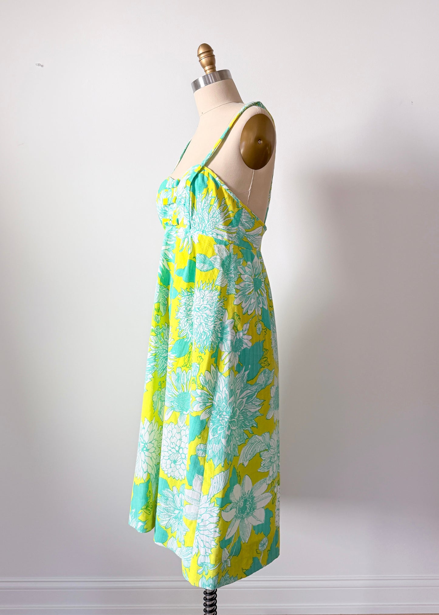 Vintage 60s 70s Lilly Pulitzer Green & Yellow Floral Dress (8 or M)