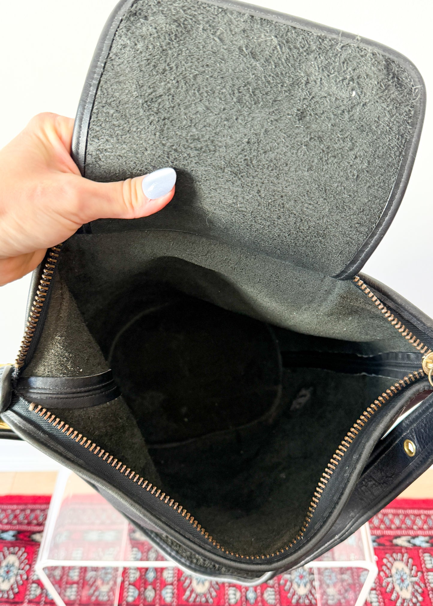 Vintage 90s Coach Black Leather XL Duffle Sac Bucket Purse # 9085