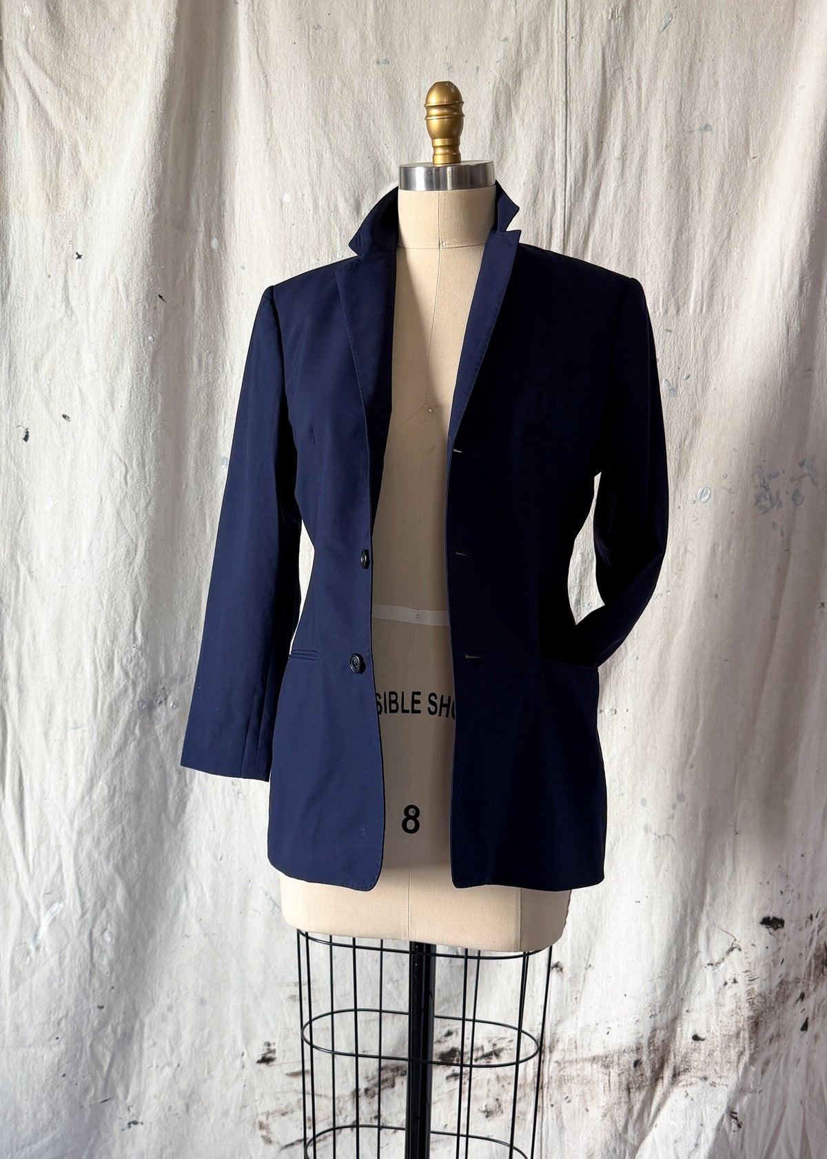 Vintage 90s Ralph Lauren Collection Purple Label Navy Wool Fitted Blazer Jacket