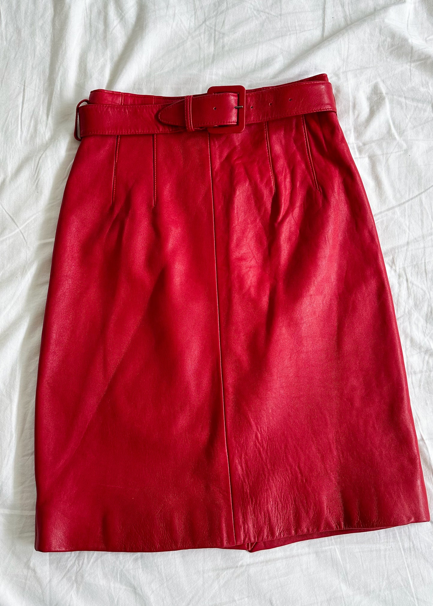 Vintage Wilson's Red Leather Belted Skirt