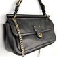 Coach City Willis Black Leather Turn Lock Shoulder Purse with Chain Long Strap 22062