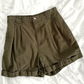Vintage 90s Bill Blass Olive Green Khaki Cotton High Waist Rolled Cuff Shorts