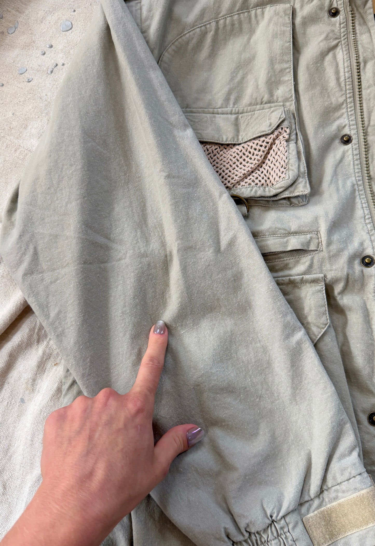 Vintage 90s NEW Eddie Bauer Fishing  Utility Pockets Vest Field Jacket in Birch Khaki