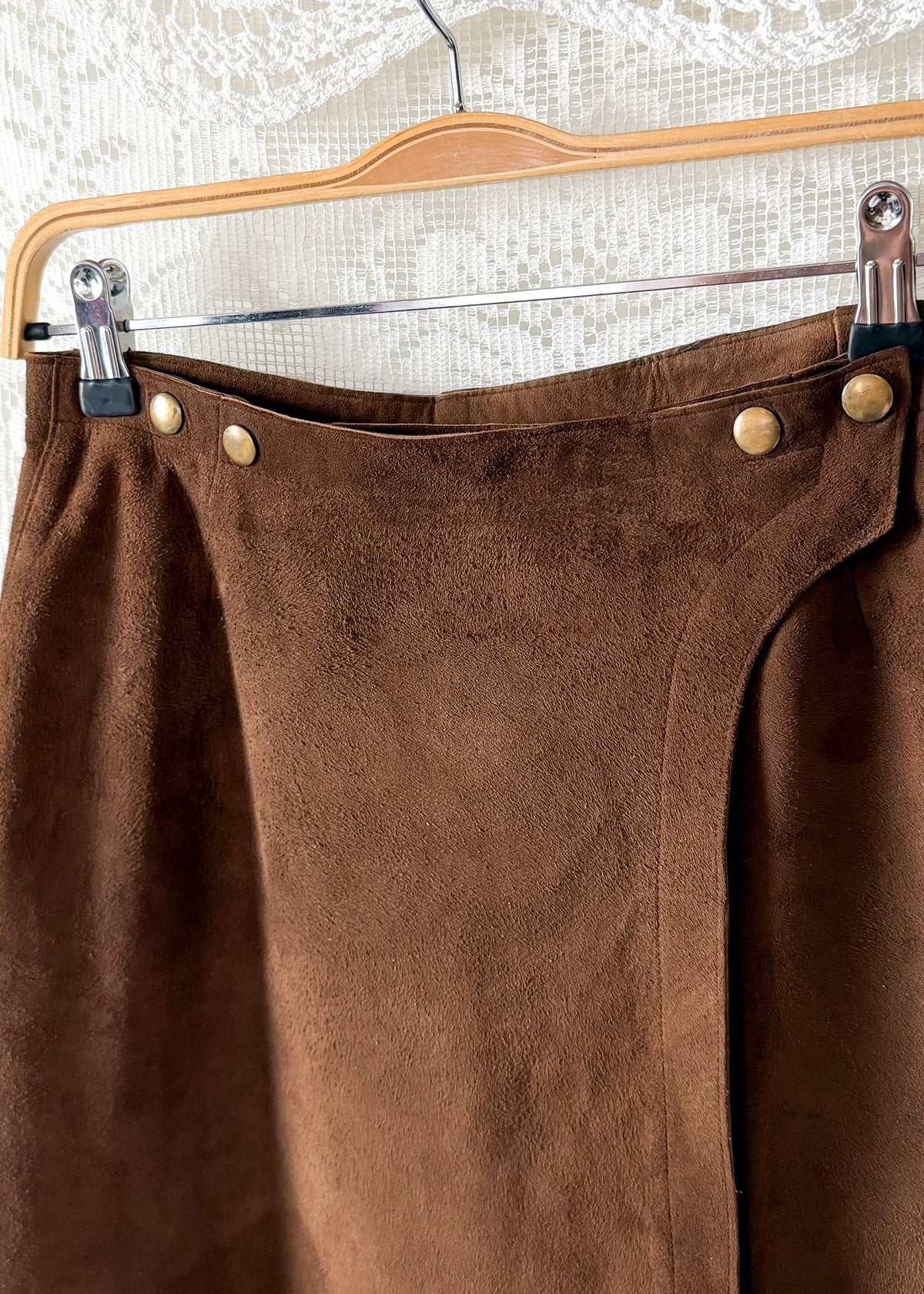 Vintage Chocolate Brown Suede A-Line Wrap Skirt