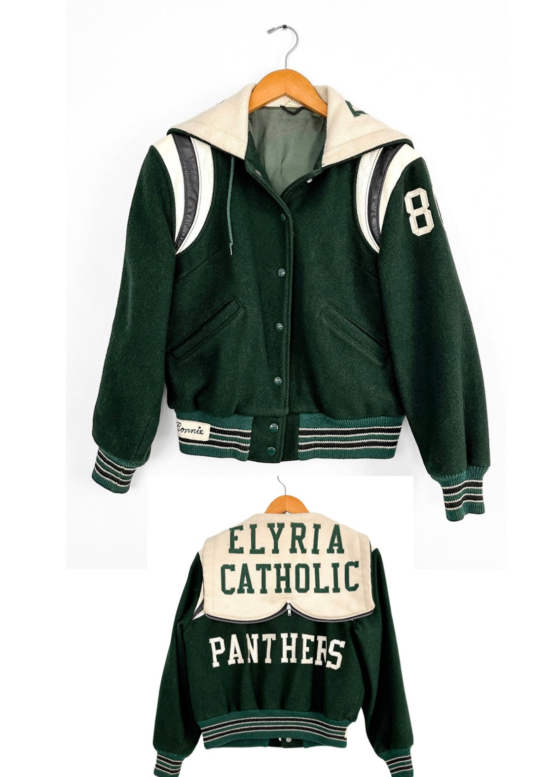 Vintage 70s Elyria Catholic Panthers Green Varsity Lettermen Jacket (S)