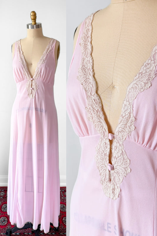 Vintage 80s Val Mode Light Pink Lingerie Slip Nighty Full Length (M)
