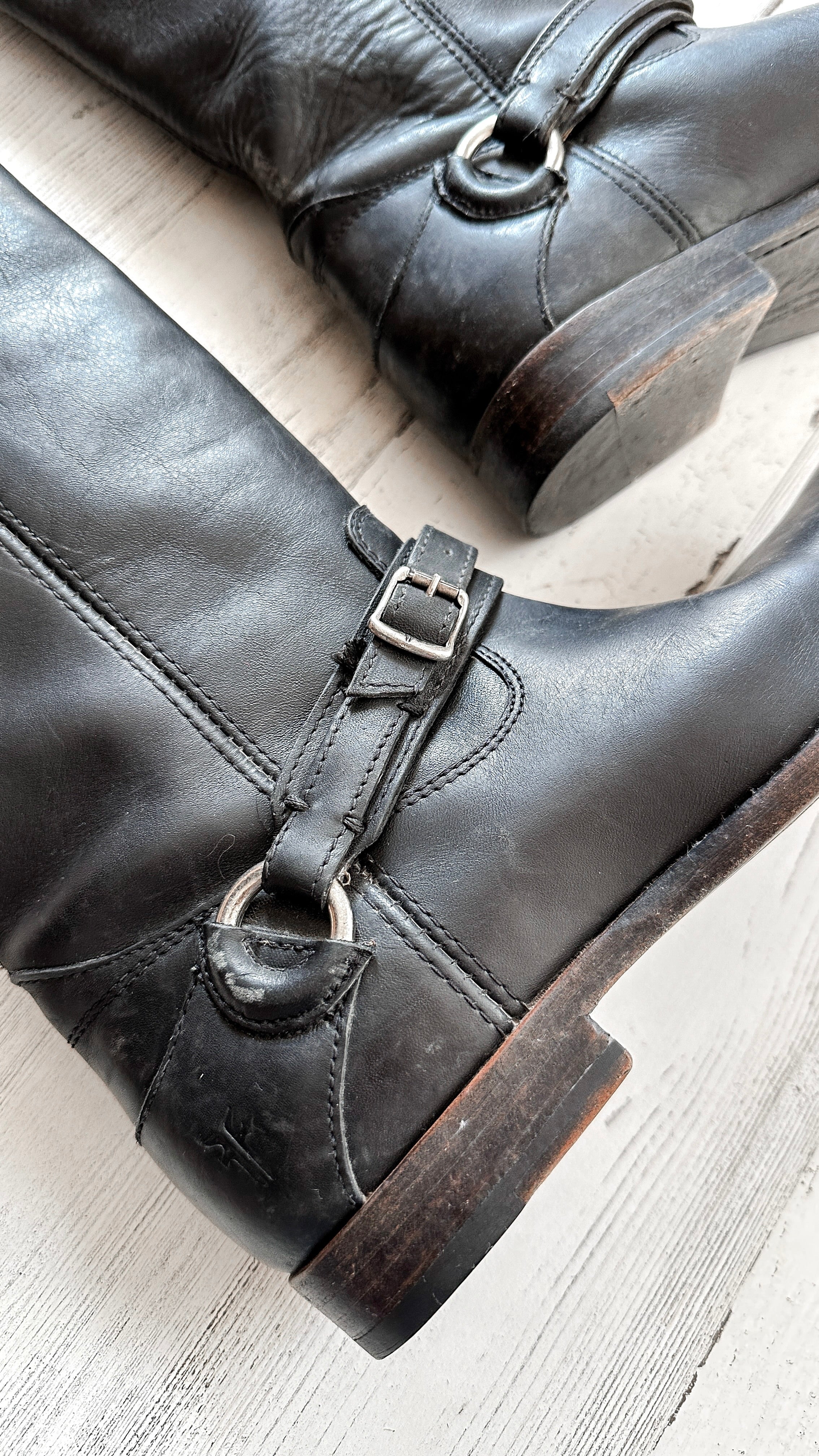 Tall black outlet buckle boots