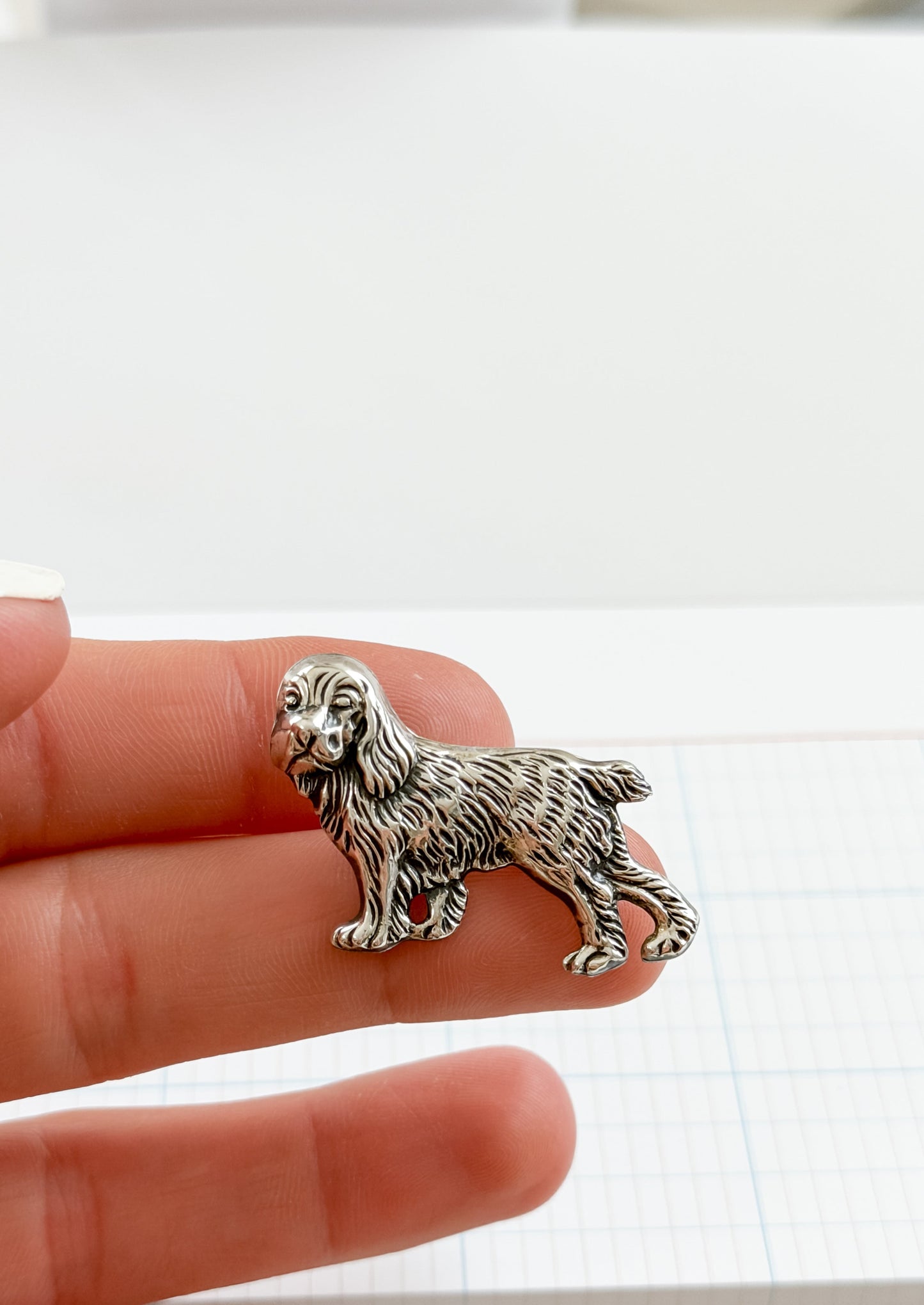 Vintage Beau Sterling Silver Spanial Dog Brooch | Mid-Century Animal Pin