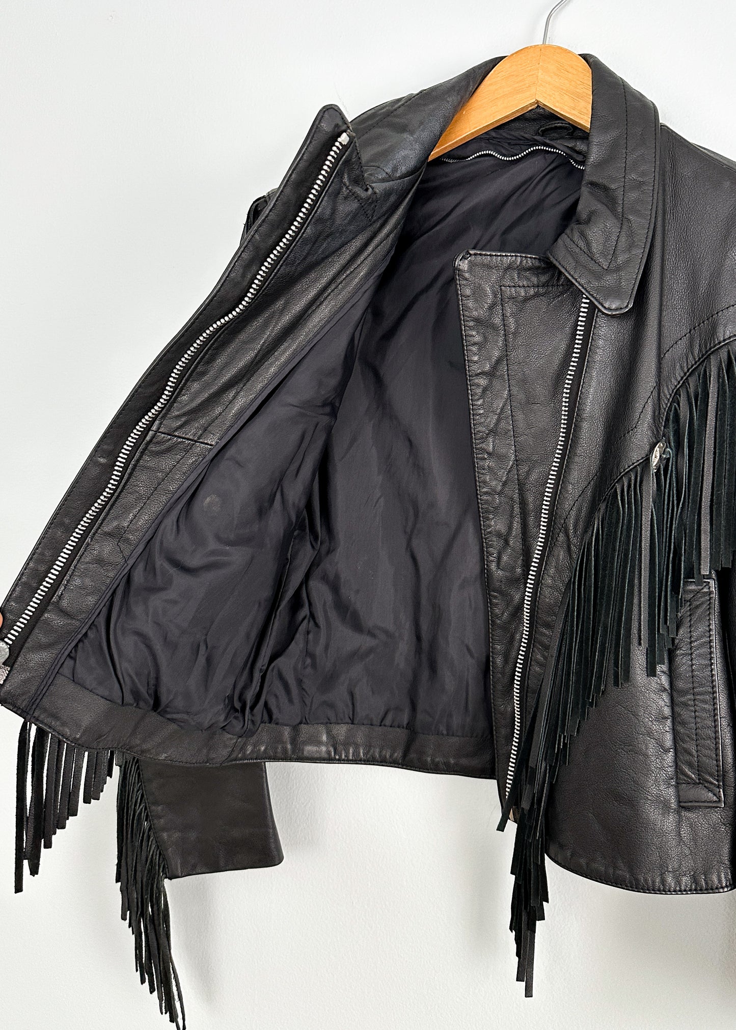 Vintage Black Leather Fringe Western Coat (6)