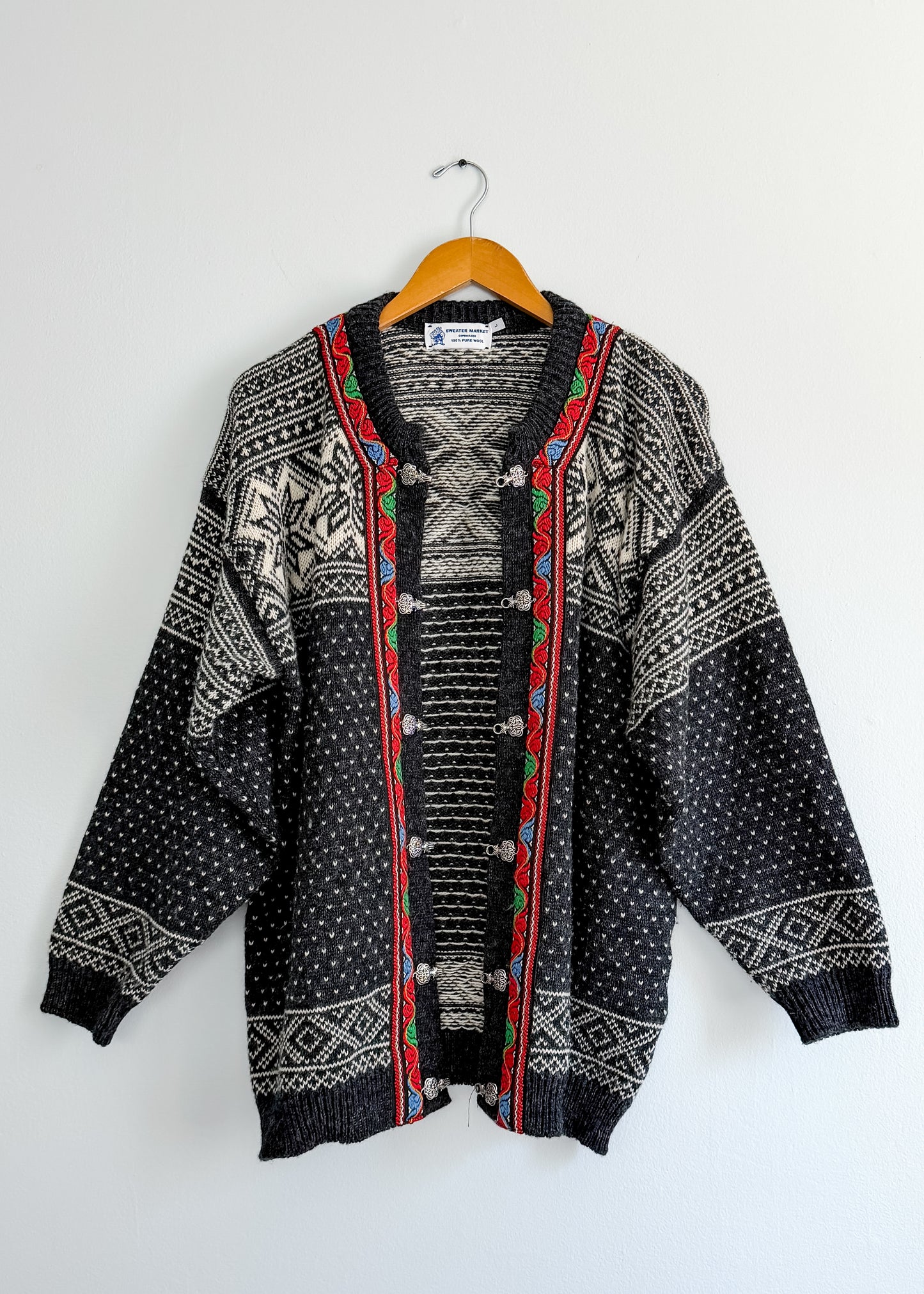 Vintage 90s Sweater Market Copenhagen Fair Isle Nordic Cardigan Sweater (L)