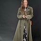 Vintage 90s Sandro Loden Green Wool Long Winter Pea Coat (16 or XL)