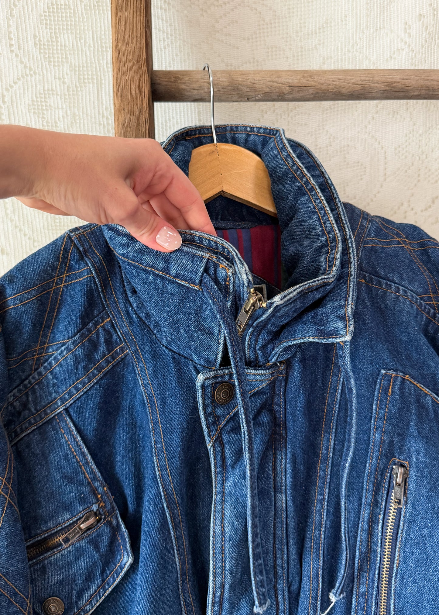 Vintage 90s In Crowd Denim Ski Jacket Southwestern Lined Oversized Coat