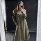 Vintage 90s Sandro Loden Green Wool Long Winter Pea Coat (16 or XL)